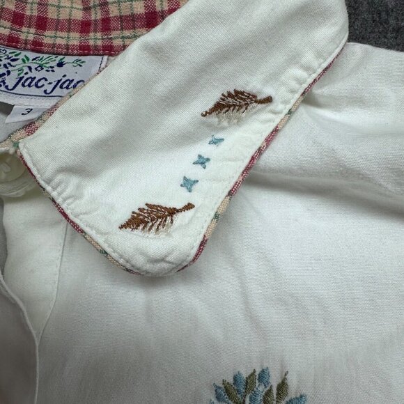 JacJac Vintage Womens Embroidered Cottage Button Up Shirt Size L? White Cotton - Picture 8 of 15